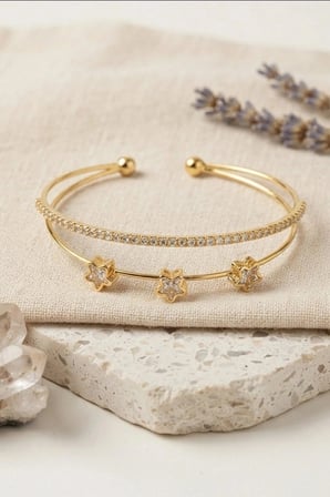Pirinç Zirkon Taşlı Yıldız Desen Gold Renk Bileklik - 1 Adet Bayan Takı BX-313606