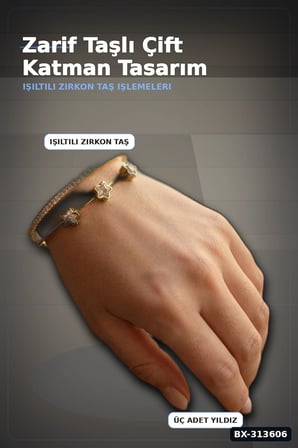 Pirinç Zirkon Taşlı Yıldız Desen Gold Renk Bileklik - 1 Adet Bayan Takı BX-313606