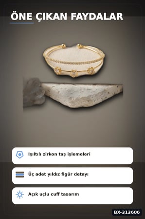 Pirinç Zirkon Taşlı Yıldız Desen Gold Renk Bileklik - 1 Adet Bayan Takı BX-313606