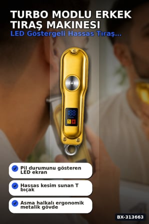 Turbo Modlu Erkek Tıraş Makinesi Led Ekran T Bıçaklı Ense Favori Şekillendirme Usb BX-313663