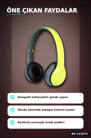 Katlanabilir P47 Bluetooth Kablosuz Kulakustu Kulaklik Mikrofonlu 1 Adet BX-313572