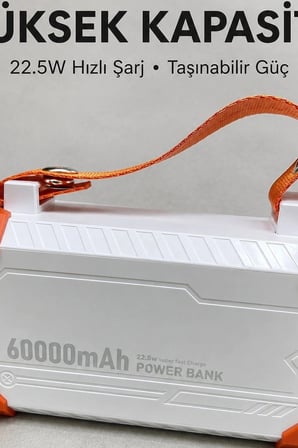 Acil Durum Işıklı 60000 mAh Powerbank - 4 Kablolu 22.5W Hızlı Şarj, Taşıma Saplı BX-313566