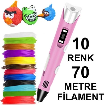 PEMBE 3D Kalem Yazıcı+10 renk 70 metre (10x7metre) PLA Filament