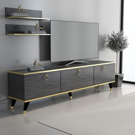 MOBİLYA GEZEGENİ Bendır Mermer - Altın Elite Gold Tv Ünitesi 180 cm Z2003