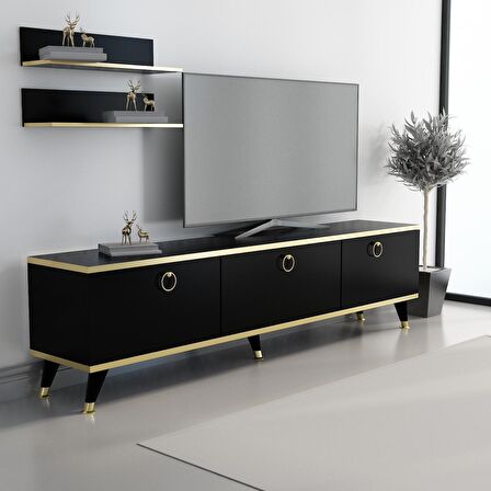 MOBİLYA GEZEGENİ Siyah Altın Life Gold Tv Ünitesi 210 cm Z3002