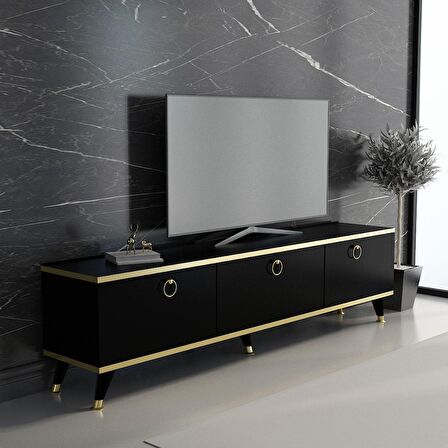 MOBİLYA GEZEGENİ Gold Tv Ünitesi Siyah - Altın 210 cm Genişlik