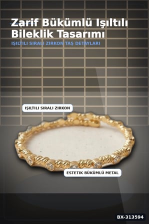 Sıralı Zirkon Taşlı Pirinç Kadın Bileklik - Gold Renk Tekli Parça, Bijuteri Aksesuar BX-313594