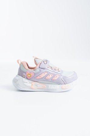 Wini Kız Çocuk Lila Kalp Detaylı Cırtlı Kalın Taban Kreş Anaokulu Günlük Spor Ayakkabı Sneaker