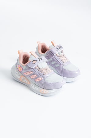 Wini Kız Çocuk Lila Kalp Detaylı Cırtlı Kalın Taban Kreş Anaokulu Günlük Spor Ayakkabı Sneaker
