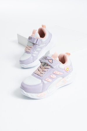 Wini Kız Çocuk Lila Kalp Detaylı Cırtlı Kalın Taban Kreş Anaokulu Günlük Spor Ayakkabı Sneaker