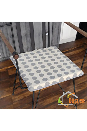 40x40 Gri Puantiyeli Krem Su ve Leke İtici Fermuarlı Bağcıklı Gri Biyeli Sandalye Minderi 4 cm