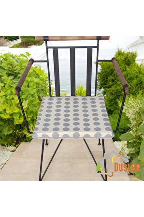 40x40 Gri Puantiyeli Krem Su ve Leke İtici Fermuarlı Bağcıklı Gri Biyeli Sandalye Minderi 4 cm