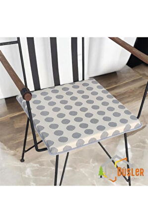 40x40 Gri Puantiyeli Krem Su ve Leke İtici Fermuarlı Bağcıklı Gri Biyeli Sandalye Minderi 4 cm