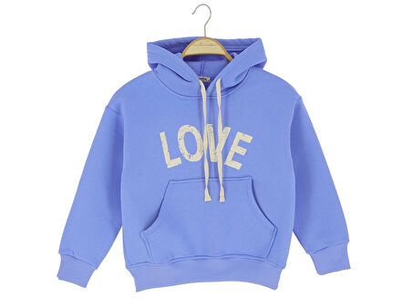 KIZ LOVE BASKILI 3İPLİK ŞARDONLU VE KAPŞONLU CEPLİ 3-6 YAŞ