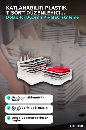 Katlanabilir Plastik Tişört Düzenleyici Aparat - 1 Adet, Dolap İçi Organizer BX-313490