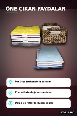 Katlanabilir Plastik Tişört Düzenleyici Aparat - 1 Adet, Dolap İçi Organizer BX-313490