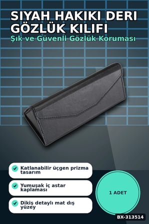 El Işi Hakiki Deri Siyah Gözlük Kılıfı 15.5x6 Cm Erkek Kadın Hediyelik BX-313514