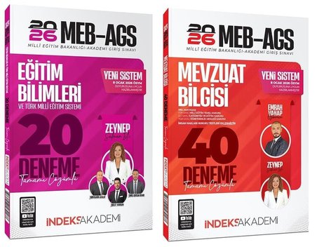 YENİ AGS - İndeks Akademi 2026 MEB-AGS Eğitim Bilimleri + Mevzuat Bilgisi 20+40 Deneme 2 li Set - Zeynep Salman İçli, Emrah Vahap Özkaraca İndeks Akademi Yayıncılık