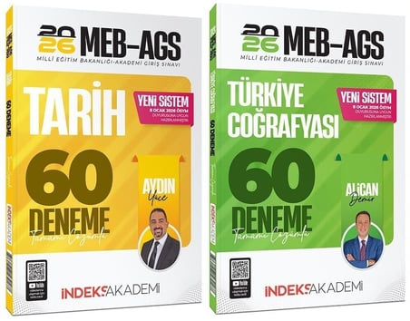 YENİ AGS - İndeks Akademi 2026 MEB-AGS Tarih + Türkiye Coğrafyası 60+60 Deneme 2 li Set - Aydın Yüce, Alican Demir İndeks Akademi Yayıncılık