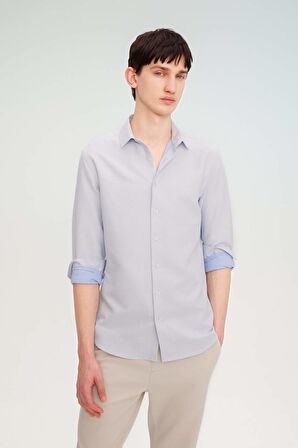 DeFacto Slim Fit Dar Kesim Polo Yaka Petek Dokulu Uzun Kollu Gömlek B6476AX24SPBE523