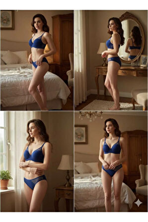 Dolgusuz Tül Detaylı Sütyen Külot İç Çamaşırı Takımı