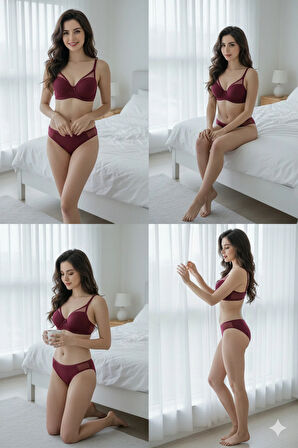 Dolgusuz Tül Detaylı Sütyen Külot İç Çamaşırı Takımı