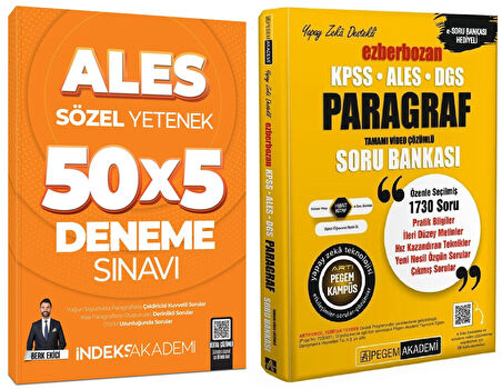 Pegem + İndeks 2025 ALES Paragraf Ezberbozan Soru Bankası + 5 Deneme 2 li Set Pegem + İndeks