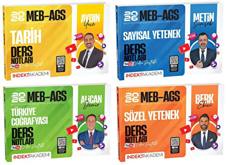 İndeks Akademi 2026 MEB-AGS Tarih + Türkiye Coğrafyası + Sayısal + Sözel Video Ders Notları 4 lü Set