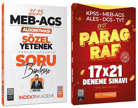 İndeks + EVP Akademi 2025 MEB-AGS Sözel Yetenek Soru Bankası + Paragraf 21 Deneme 2 li Set - Berk Ekici İndeks Akademi Yayıncılık