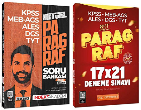 İndeks + EVP Akademi 2025 KPSS MEB-AGS ALES DGS TYT Aktüel Paragraf Soru Bankası + 21 Deneme 2 li Set - Berk Ekici İndeks + EVP Akademi Yayıncılık