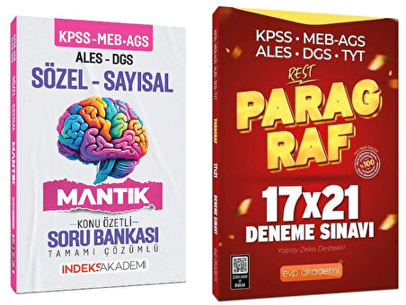 İndeks + EVP Akademi 2025 KPSS MEB-AGS ALES DGS Sözel-Sayısal Mantık Konu Özetli Soru Bankası + Paragraf 21 Deneme 2 li Set İndeks + EVP Akademi Yayıncılık