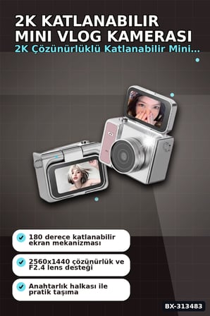 2K 1.47 İps Ekranlı 180 Derece Katlanabilir Mini Vlog Kamerası - Anahtarlık Boy BX-313483