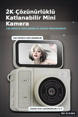2K 1.47 İps Ekranlı 180 Derece Katlanabilir Mini Vlog Kamerası - Anahtarlık Boy BX-313483
