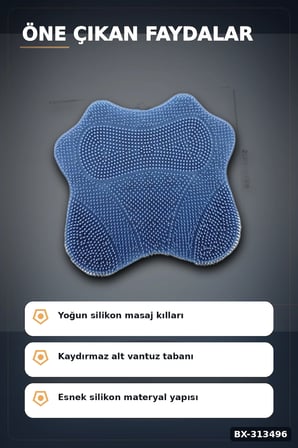 Vantuzlu Silikon Duş Masaj Fırçası 1 Adet - Ayak ve Sırt Temizliği İçin BX-313496