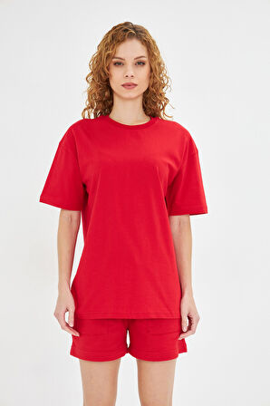 Kadın Konforlu %100 Pamuk Kısa Kollu Günlük Tişört