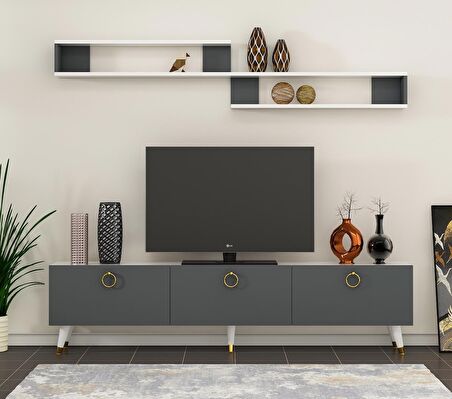 MOBİLYA GEZEGENİ LİNE TV ÜNİTESİ Beyaz-Antrasit 180 CM - X3132