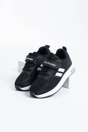 Erkek Çocuk Siyah Beyaz Fileli Hava Alan Cırtlı Air Taban Kreş ve Anaokulu Spor Ayakkabı Sneaker