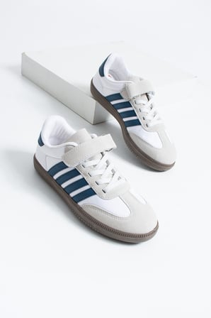 Kız Çocuk Beyaz Retro Terrace Çizgili Cırtlı Okul ve Günlük Sneaker Spor Ayakkabı