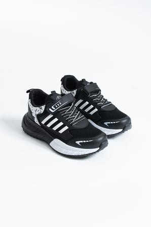 CityArt Kids Çocuk Siyah Beyaz Graffiti Desenli Cırtlı Okul Günlük Hafif Tabanlı Spor Ayakkabı