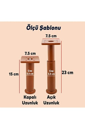 6'lı 15 cm Ceviz Koltuk Ayağı Seti 4 Normal 2 Orta Destek Ayağ 15 cm 6’lı Koltuk Kanepe Ayağı Seti
