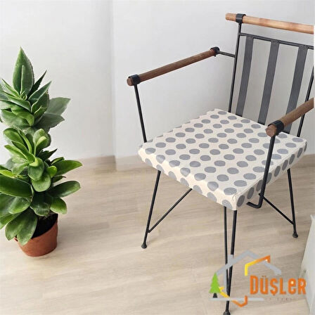 40x40 Gri Puantiyeli Krem Su ve Leke İtici Fermuarlı Bağcıklı Sandalye Minderi 5 cm