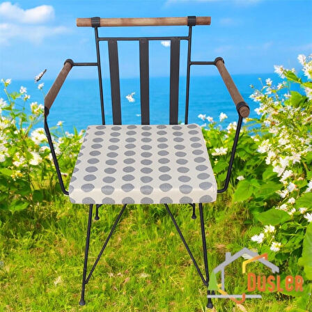 40x40 Gri Puantiyeli Krem Su ve Leke İtici Fermuarlı Bağcıklı Sandalye Minderi 5 cm