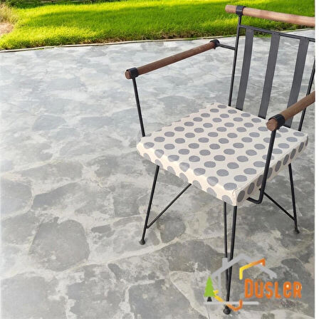 40x40 Gri Puantiyeli Krem Su ve Leke İtici Fermuarlı Bağcıklı Sandalye Minderi 5 cm