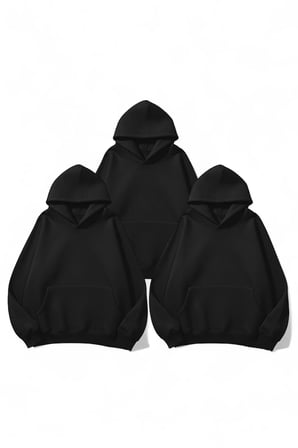 Unisex Siyah & Siyah & Siyah 3'lü Düz Fırsat Paket 3 İplik Oversize Sweatshirt