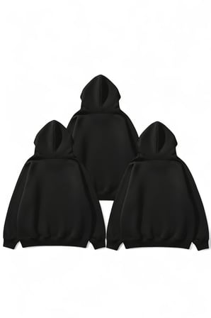Unisex Siyah & Siyah & Siyah 3'lü Düz Fırsat Paket 3 İplik Oversize Sweatshirt