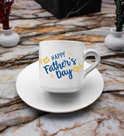 Happy Father's Day Baskılı 2'li Türk Kahve Fincanı Hediye Seti Babalar Gününe Özel Hediye B3