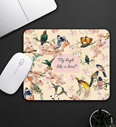 Fly High Like a Bird! Tasarım Kuş Motifli Mouse Pad 23x19cm Fare Altlığı Kaydırmaz Taban De584