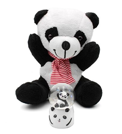 Tatlı Peluş Panda & Işıklı Mini Panda Kar Küresi Hediye Seti