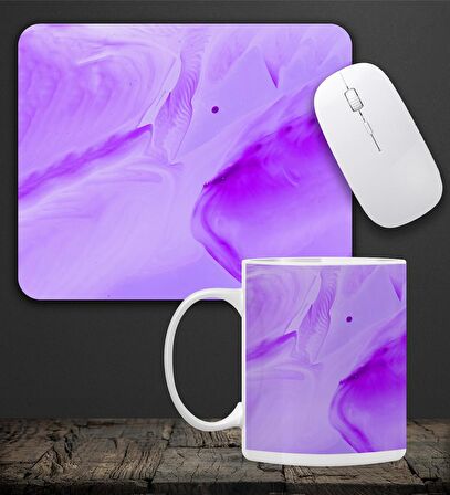 Baskılı Kupa & Mor Renk Dalga Geçişli Mouse Pad 23x19cm Fare Altlığı Kaydırmaz Taban De594 Ofis Hediyesi