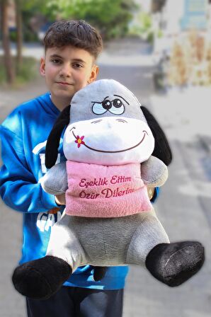 Eşeklik Ettim Özür Dilerim Yastıklı Büyük Boy Peluş Eşek 80cm - Özür Hediyesi Oyuncak Peluş